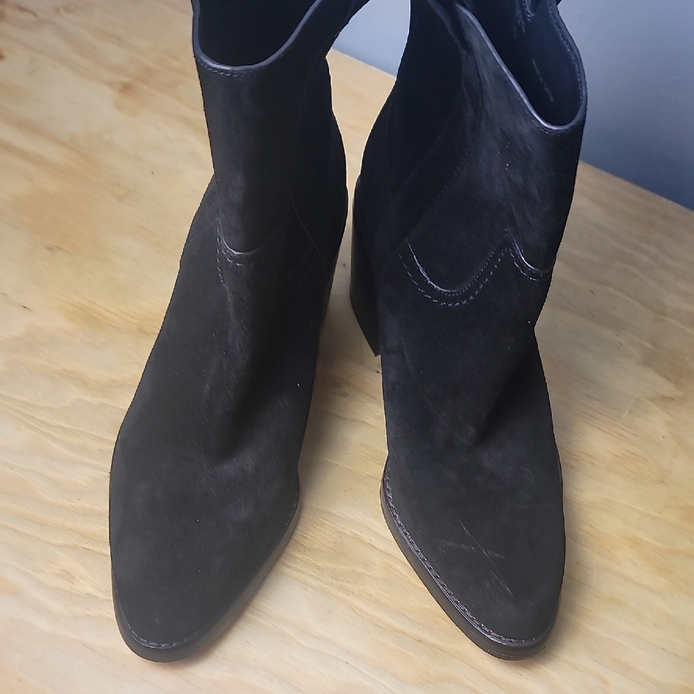 Veronica Beard Women's Black Suede Block Heel Ankle Boots - Picture 4 of 11